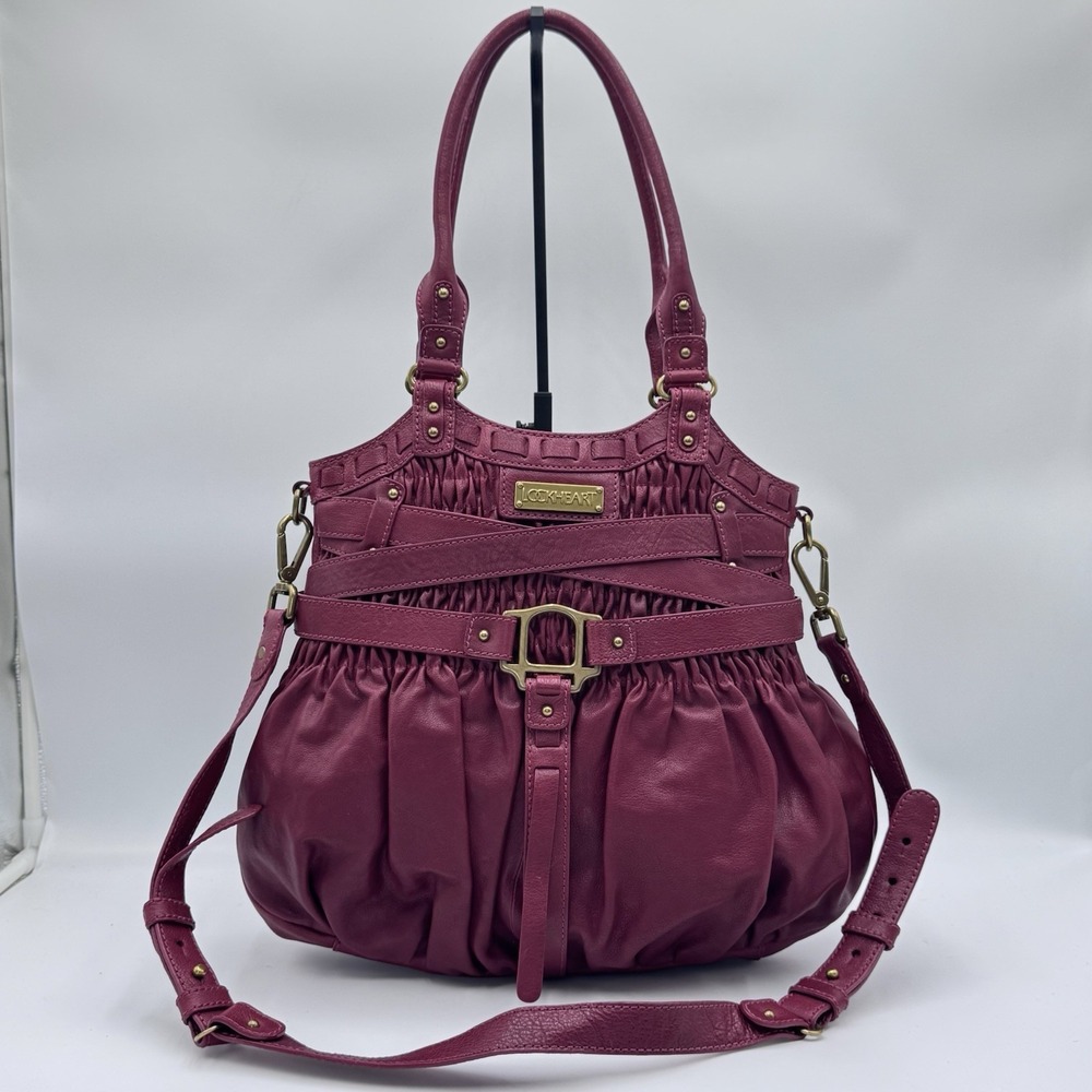 RARE NEW Lockheart Ruched Woven Crossbody Leather Shoulder Bag Red Boho Purse‎